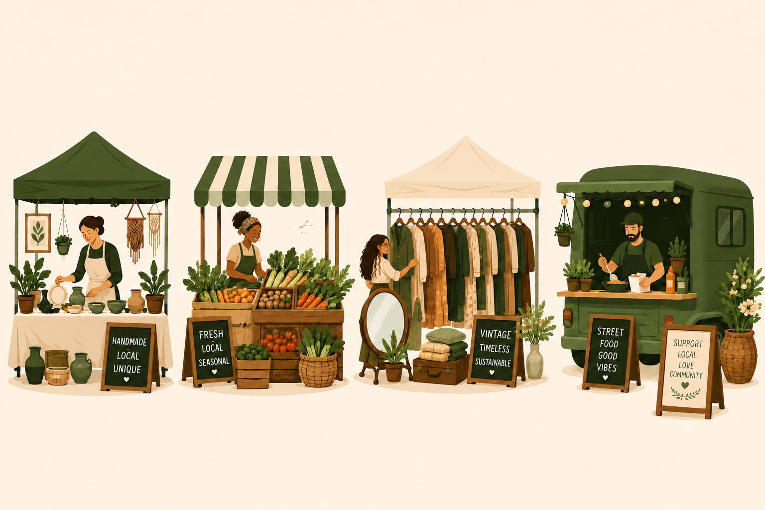 Artisan, farmers, vintage and street food markets